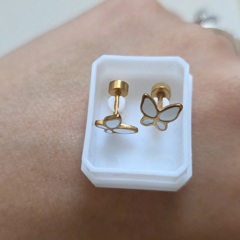 Gold Butterfly Earrings Screw Back